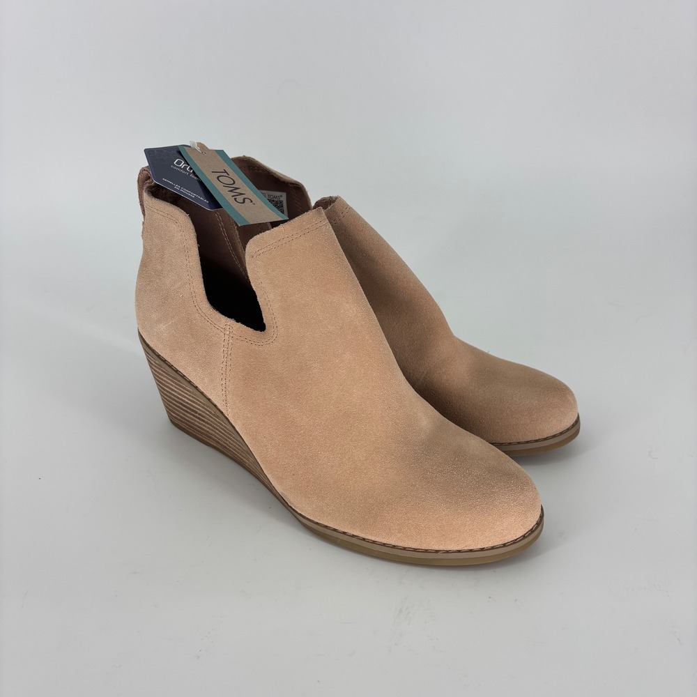 Toms Kallie Wedge Ankle Boot Buck Brown Tan Suede Women Size 8 Comfort Pull-On